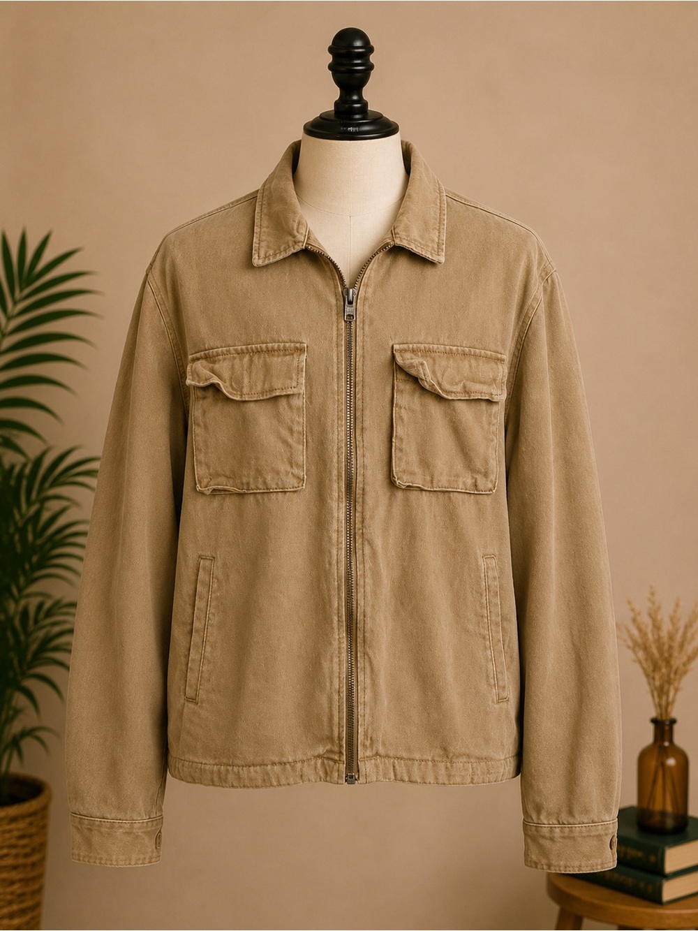 Forever 21 Tan Canvas Utility Jacket Men’s Large | Minimalist Workwear